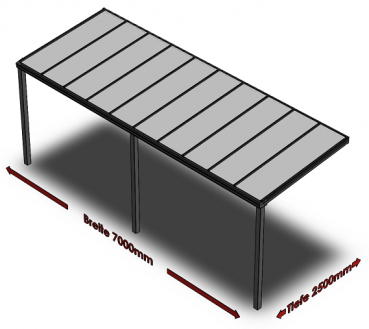 Preview: Überdachung mit VSG 8,76 mm matt, 7 x 2,5 m